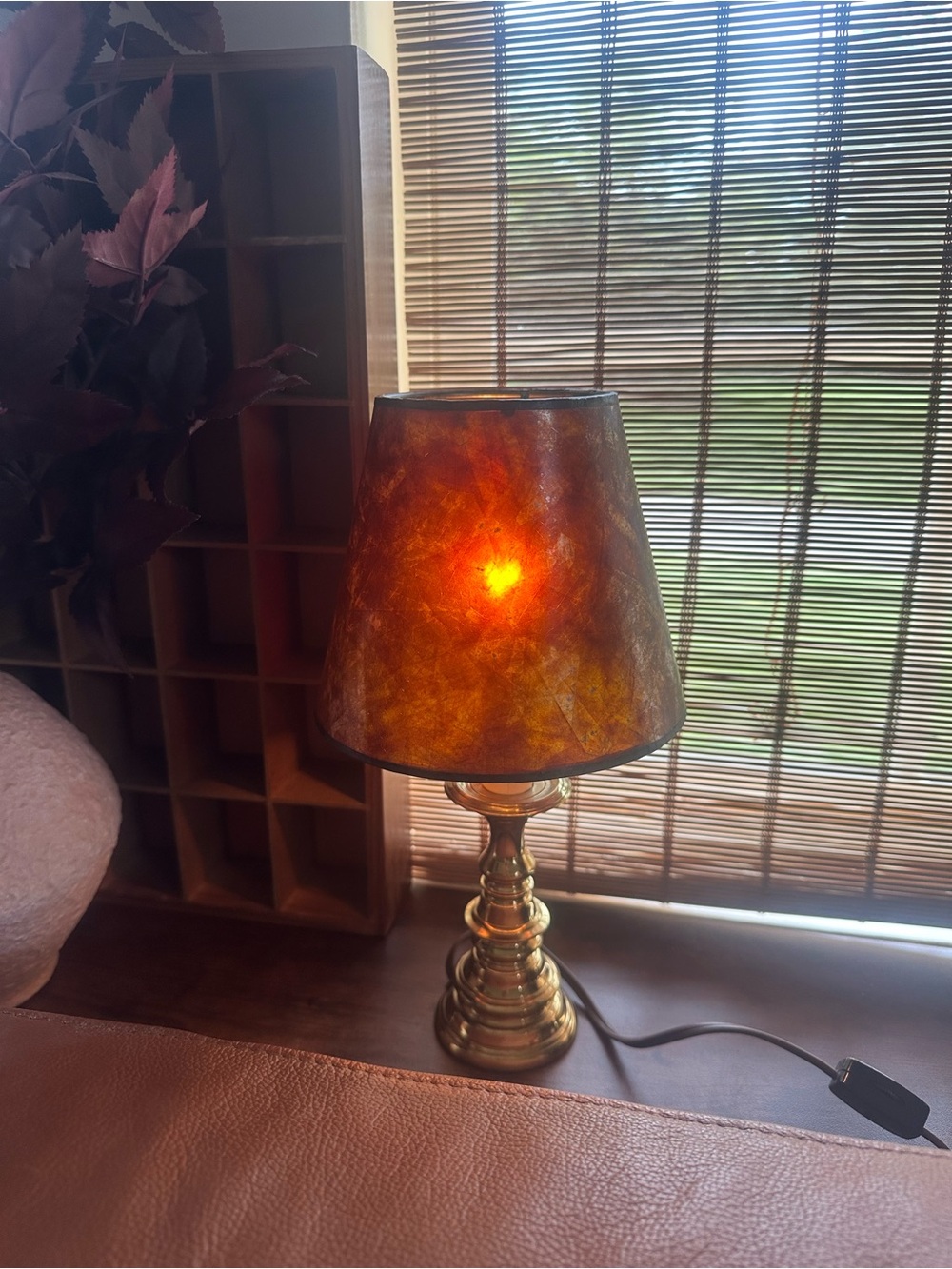 Amber Mica lamp shade only metal trim 5”tall 3.5”Diameter top 6”bottom